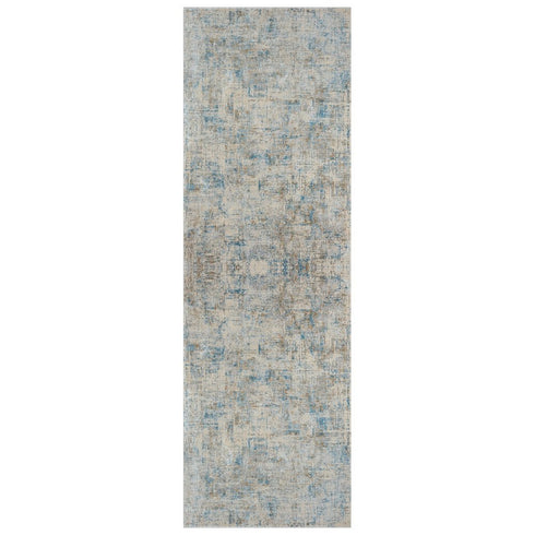 6' Blue And Ivory Abstract Runner Rug