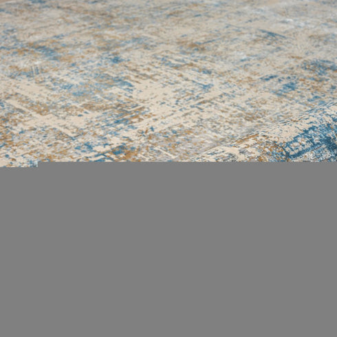 6' Blue And Ivory Abstract Runner Rug