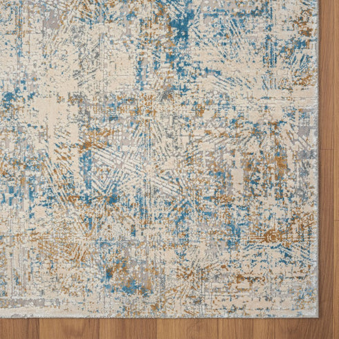 6' Blue And Ivory Abstract Runner Rug