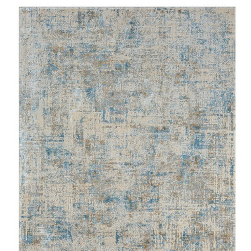 6' Blue And Ivory Abstract Runner Rug