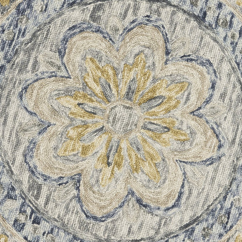 6' Beige Round Wool Floral Hand Tufted Area Rug
