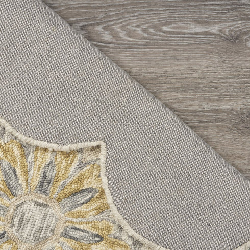6' Beige Round Wool Floral Hand Tufted Area Rug