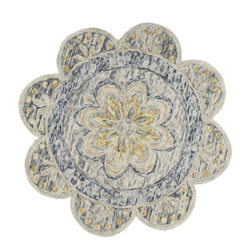 6' Beige Round Wool Floral Hand Tufted Area Rug