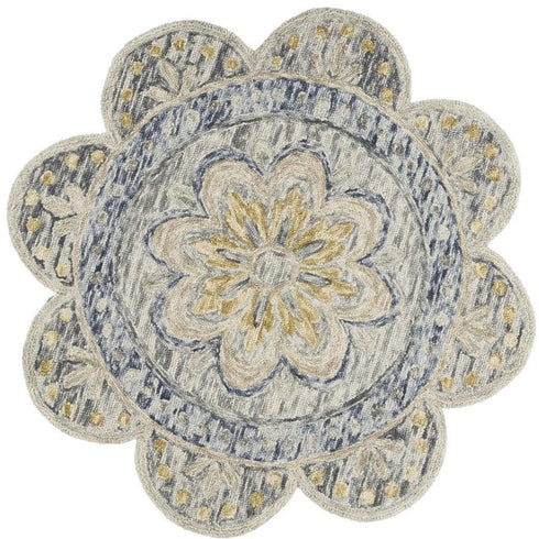 6' Beige Round Wool Floral Hand Tufted Area Rug