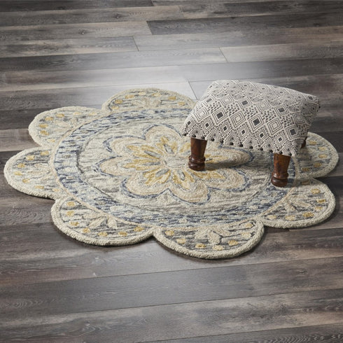 6' Beige Round Wool Floral Hand Tufted Area Rug