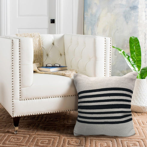 Set of Two Black and White Striped Cotton Throw Pillows