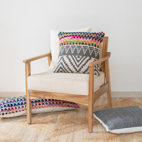 Set of Two Gray Chevron Cotton Throw Pillow