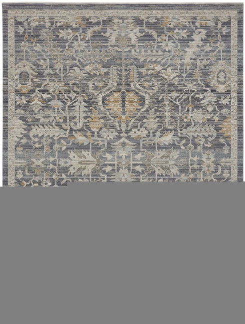 9' X 11' Gray And Beige Floral Area Rug