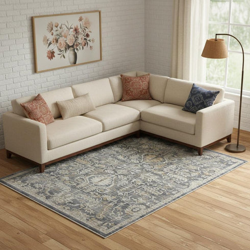 9' X 11' Gray And Beige Floral Area Rug