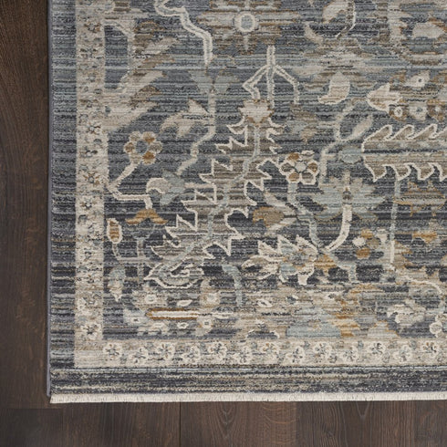 9' X 11' Gray And Beige Floral Area Rug