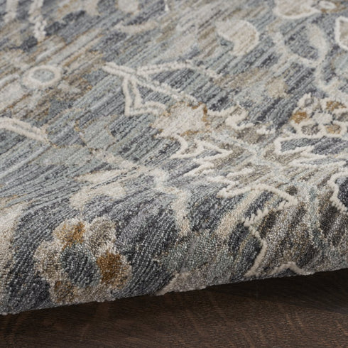 9' X 11' Gray And Beige Floral Area Rug