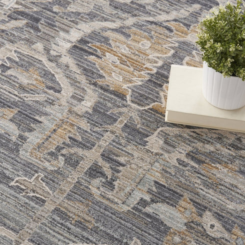 9' X 11' Gray And Beige Floral Area Rug