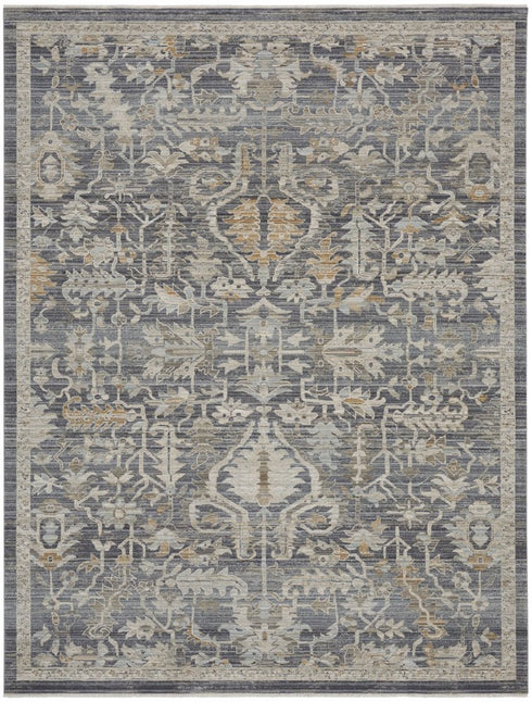 9' X 11' Gray And Beige Floral Area Rug