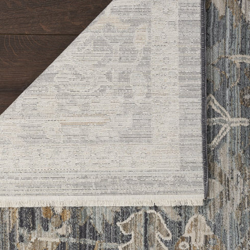 9' X 11' Gray And Beige Floral Area Rug