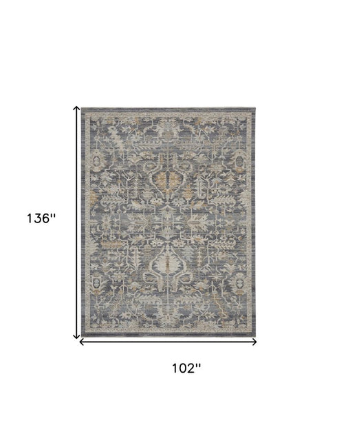 9' X 11' Gray And Beige Floral Area Rug