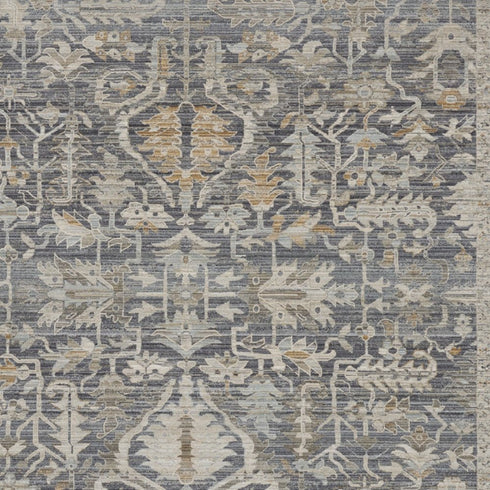 9' X 11' Gray And Beige Floral Area Rug