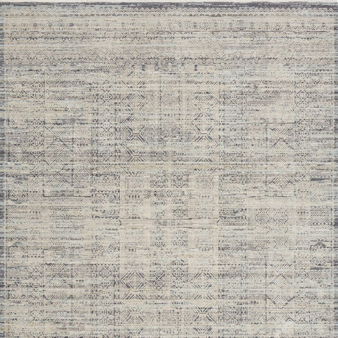 9' X 11' Ivory And Blue Abstract Area Rug With Fringe