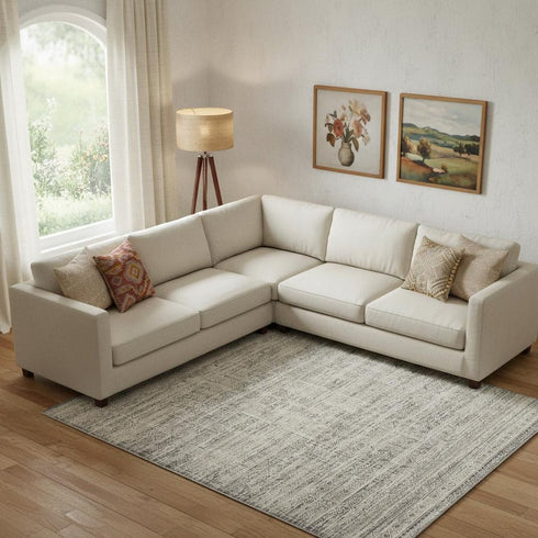 9' X 11' Ivory And Blue Abstract Area Rug With Fringe