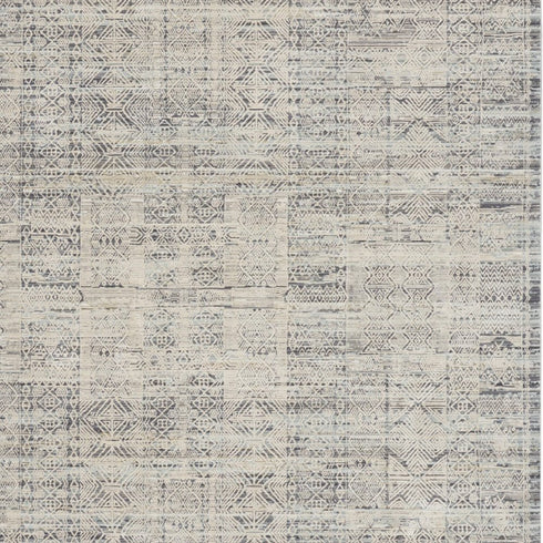 9' X 11' Ivory And Blue Abstract Area Rug With Fringe