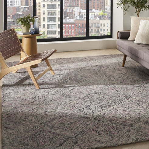 8' X 11' Ivory Black and Gray Wool Geometric Area Rug