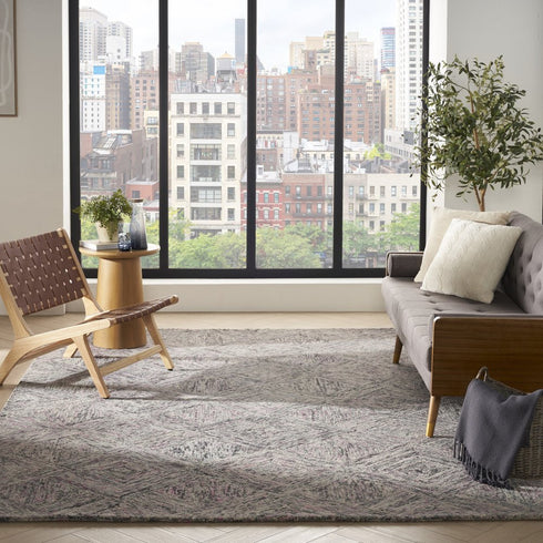 8' X 11' Ivory Black and Gray Wool Geometric Area Rug