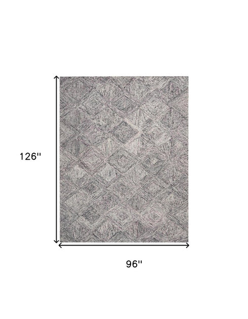 8' X 11' Ivory Black and Gray Wool Geometric Area Rug