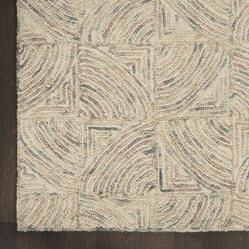 8' X 11' Ivory Tan and Gray Wool Geometric Area Rug