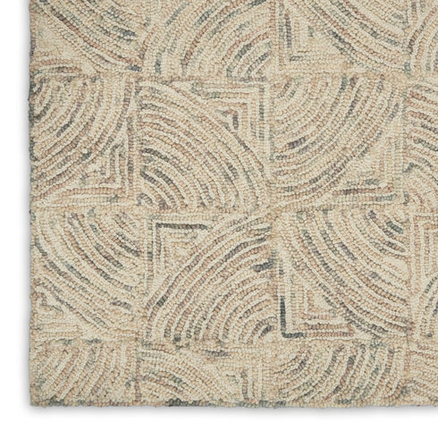 8' X 11' Ivory Tan and Gray Wool Geometric Area Rug