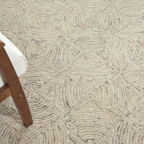 8' X 11' Ivory Tan and Gray Wool Geometric Area Rug