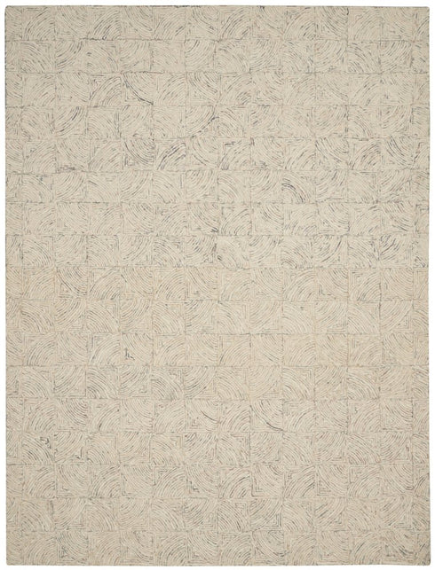8' X 11' Ivory Tan and Gray Wool Geometric Area Rug