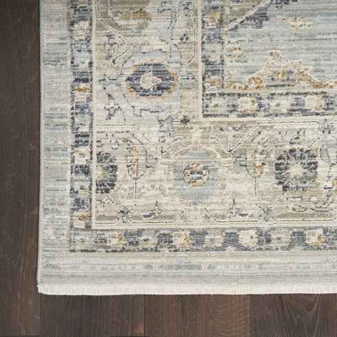 9' X 11' Beige And Ivory Floral Distressed Area Rug