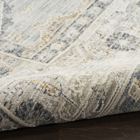 9' X 11' Beige And Ivory Floral Distressed Area Rug