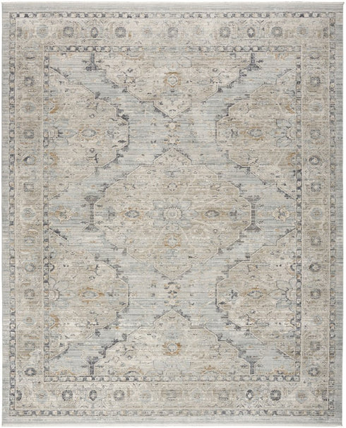 9' X 11' Beige And Ivory Floral Distressed Area Rug