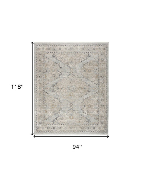 9' X 11' Beige And Ivory Floral Distressed Area Rug