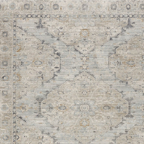 9' X 11' Beige And Ivory Floral Distressed Area Rug
