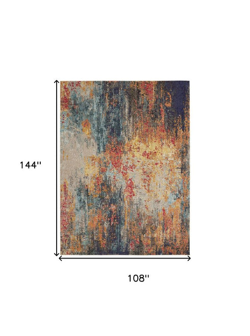 9' X 12' Navy Blue Red and Orange Abstract Non Skid Area Rug