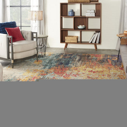 9' X 12' Navy Blue Red and Orange Abstract Non Skid Area Rug
