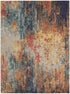 9' X 12' Navy Blue Red and Orange Abstract Non Skid Area Rug