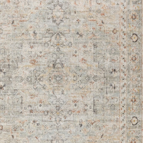 8' X 10' Light Gray Black And Yellow Floral Distressed Area Rug