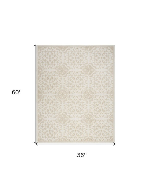 8' X 10' Beige And Ivory Floral Area Rug