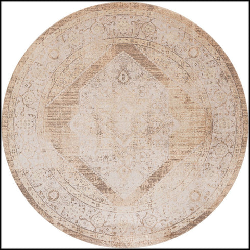 8' Beige And Ivory Floral Medallion Round Rug