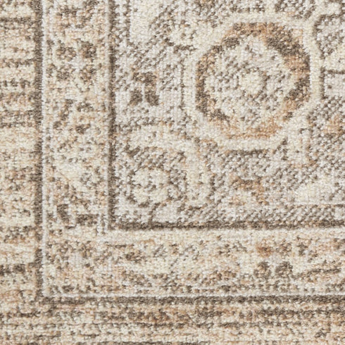 8' Beige And Ivory Floral Medallion Round Rug