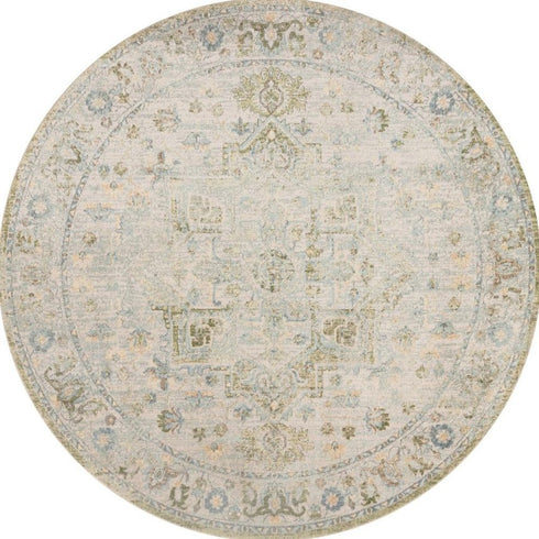 8' Beige And Green Floral Medallion Round Rug