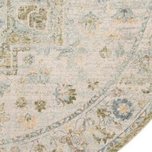 8' Beige And Green Floral Medallion Round Rug