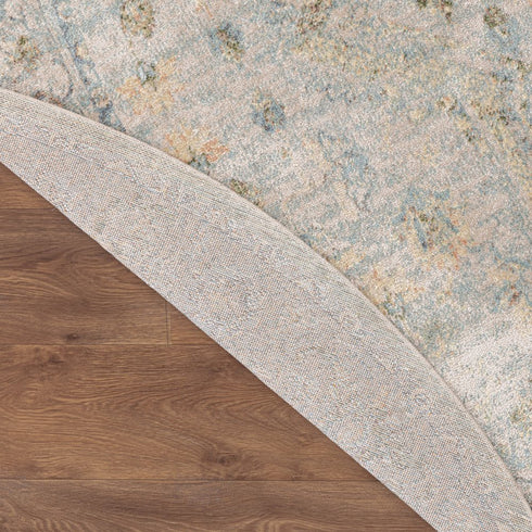8' Beige And Green Floral Medallion Round Rug