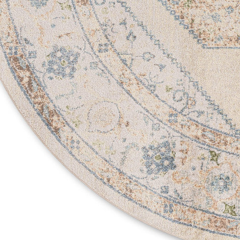 8' Beige And Bronze Floral Medallion Round Rug