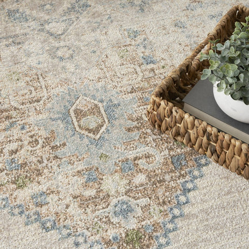 8' Beige And Bronze Floral Medallion Round Rug