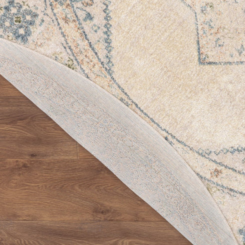 8' Beige And Bronze Floral Medallion Round Rug