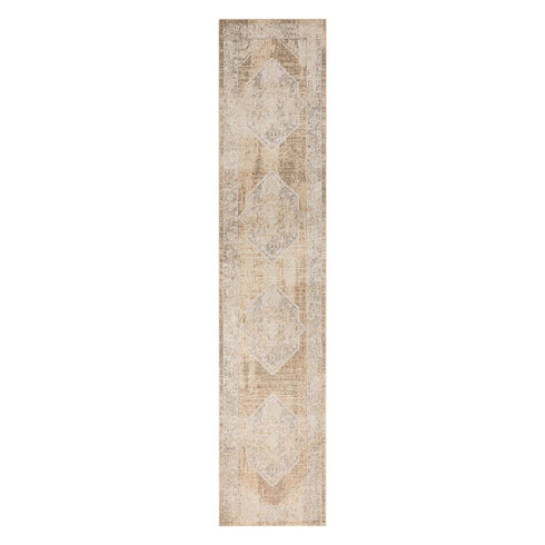 8' Beige And Brown Geometric Runner Rug