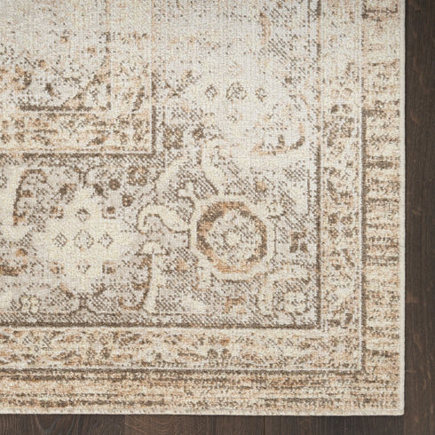 8' Beige And Brown Geometric Runner Rug